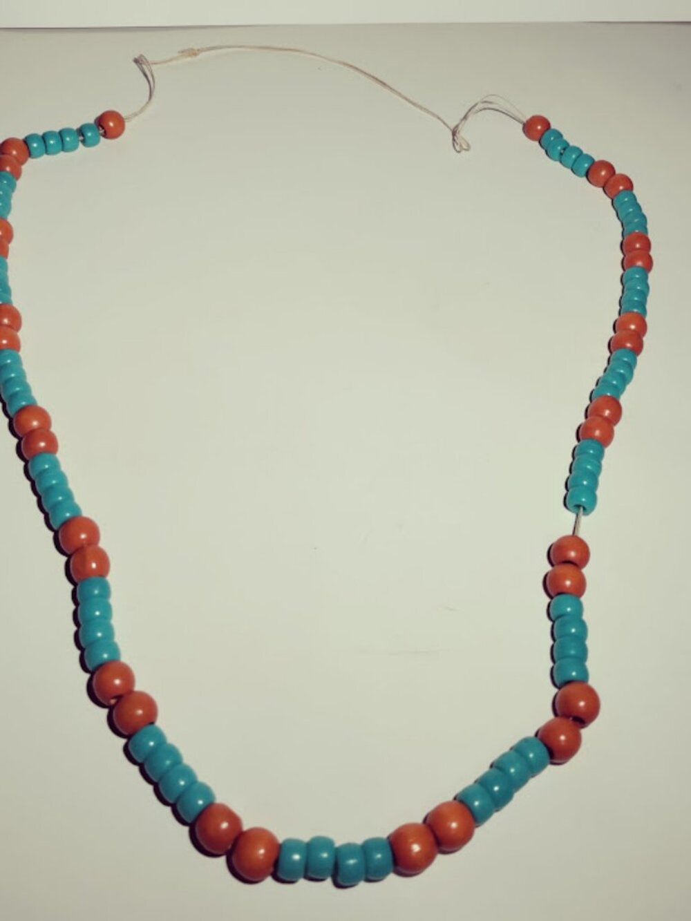 Turquoise Coral Color Beaded Cord Necklace